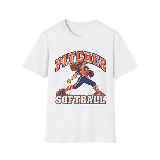Pitcher Softball T-Shirt — Retro Female Pitcher Graphic Tee