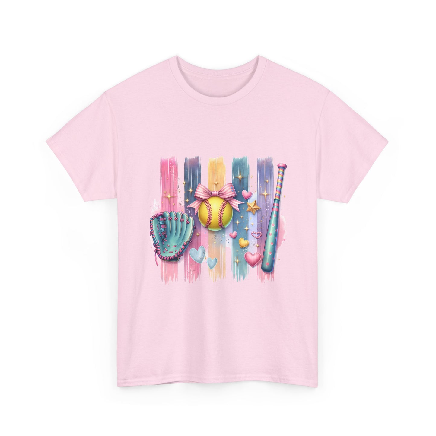 Softball Gear Watercolor T-Shirt — Baseball Bat, Glove & Ball Design