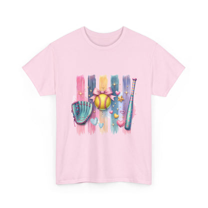 Softball Gear Watercolor T-Shirt — Bat, Glove & Ball Graphic Tee