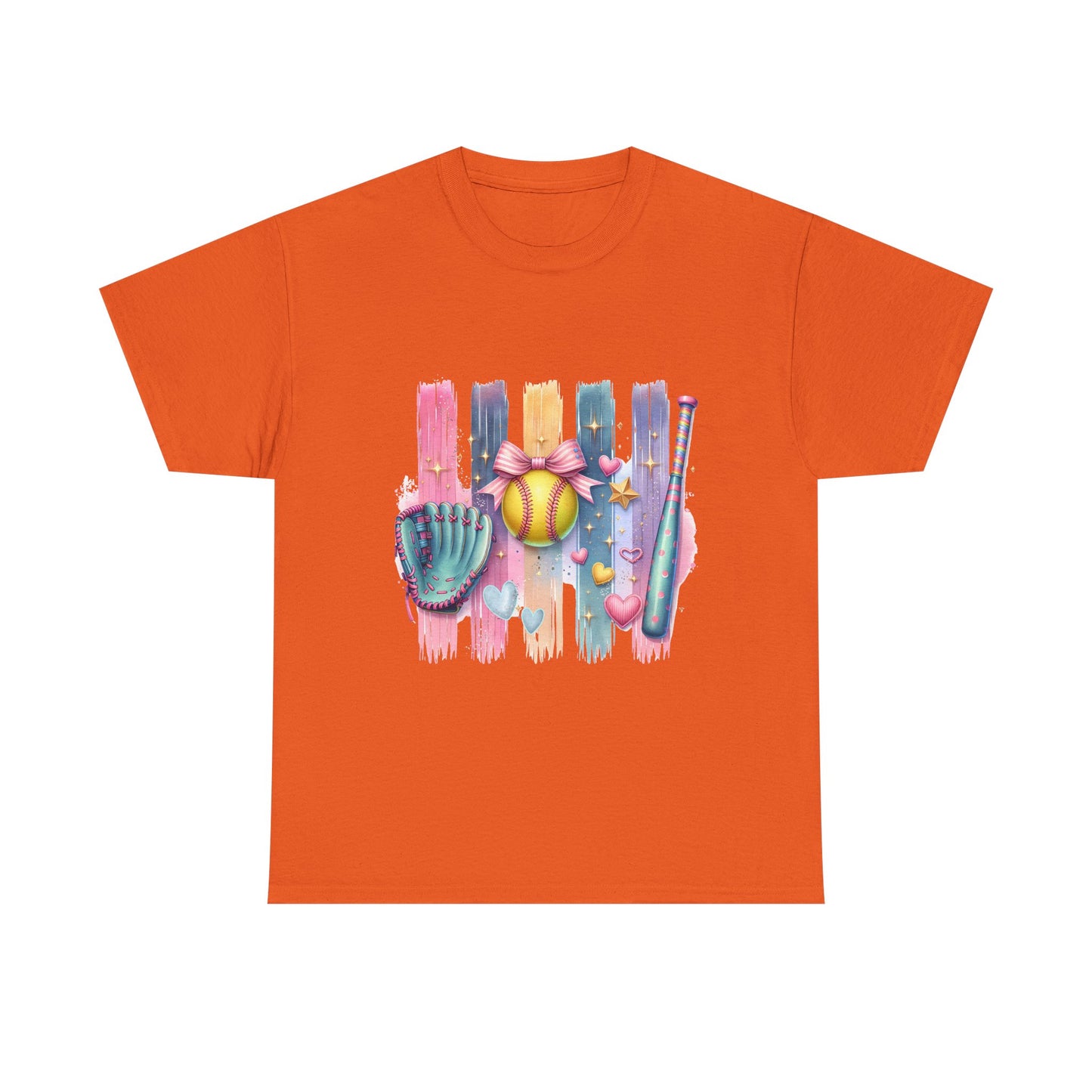 Softball Gear Watercolor T-Shirt — Baseball Bat, Glove & Ball Design