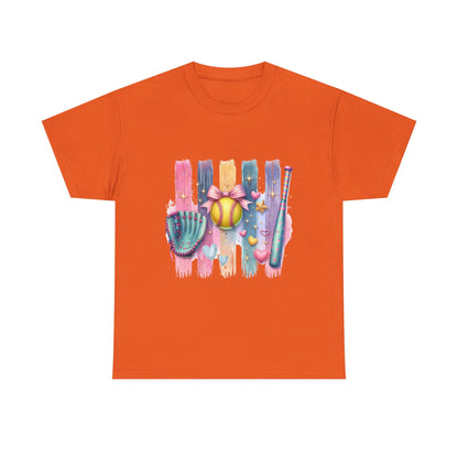 Softball Gear Watercolor T-Shirt — Baseball Bat, Glove & Ball Design – product image 6