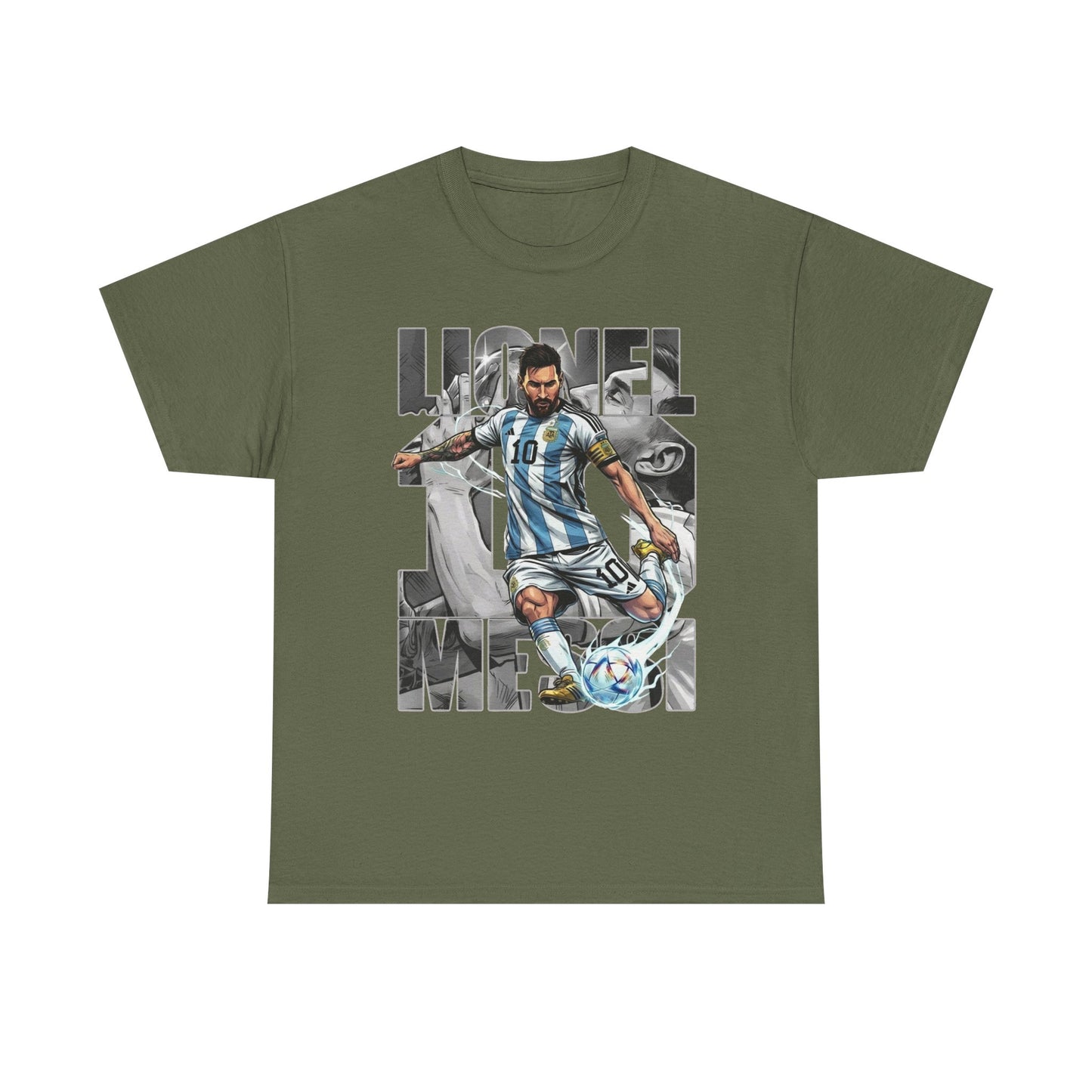 Soccer Star Graphic Tee Front — Argentina Striped Jersey Player Design