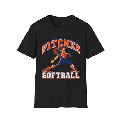 Pitcher Softball T-Shirt — Retro Female Pitcher Graphic Tee