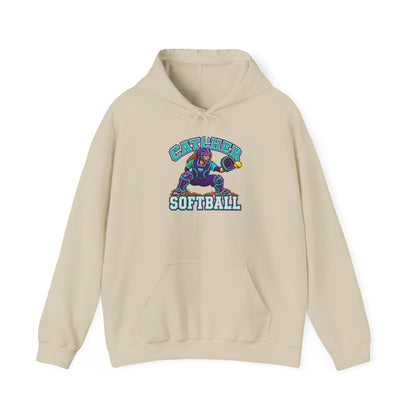 Catcher Softball Hoodie — Cute Retro Mascot Design