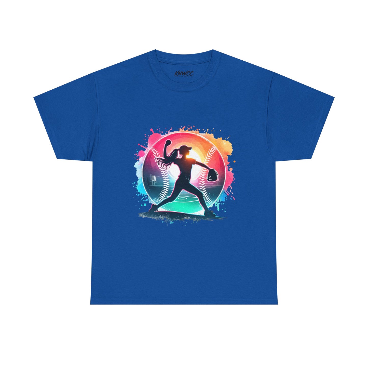 Running Silhouette Softball Tee — Colorful Sunset Runner Graphic Shirt