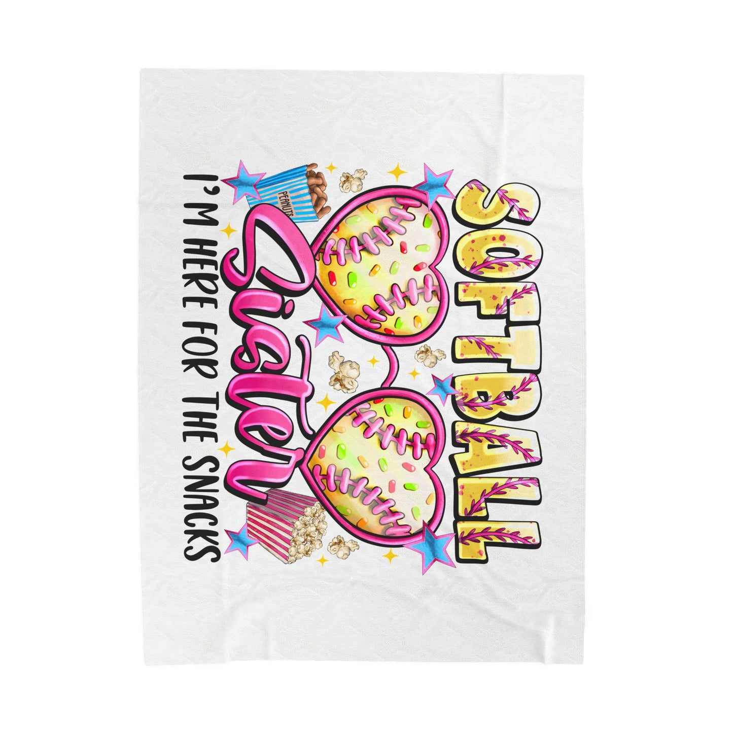 Softball Sister Velveteen Plush Blanket – “I’m Here for the Snacks” Cozy Game Day Throw