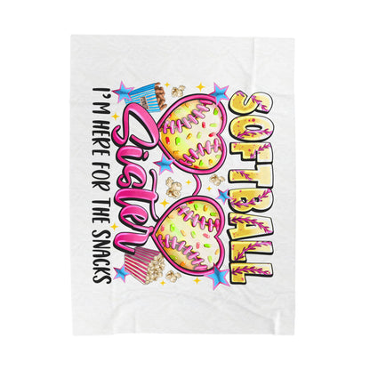 Softball Sister Velveteen Plush Blanket – “I’m Here for the Snacks” Cozy Game Day Throw – product image 1