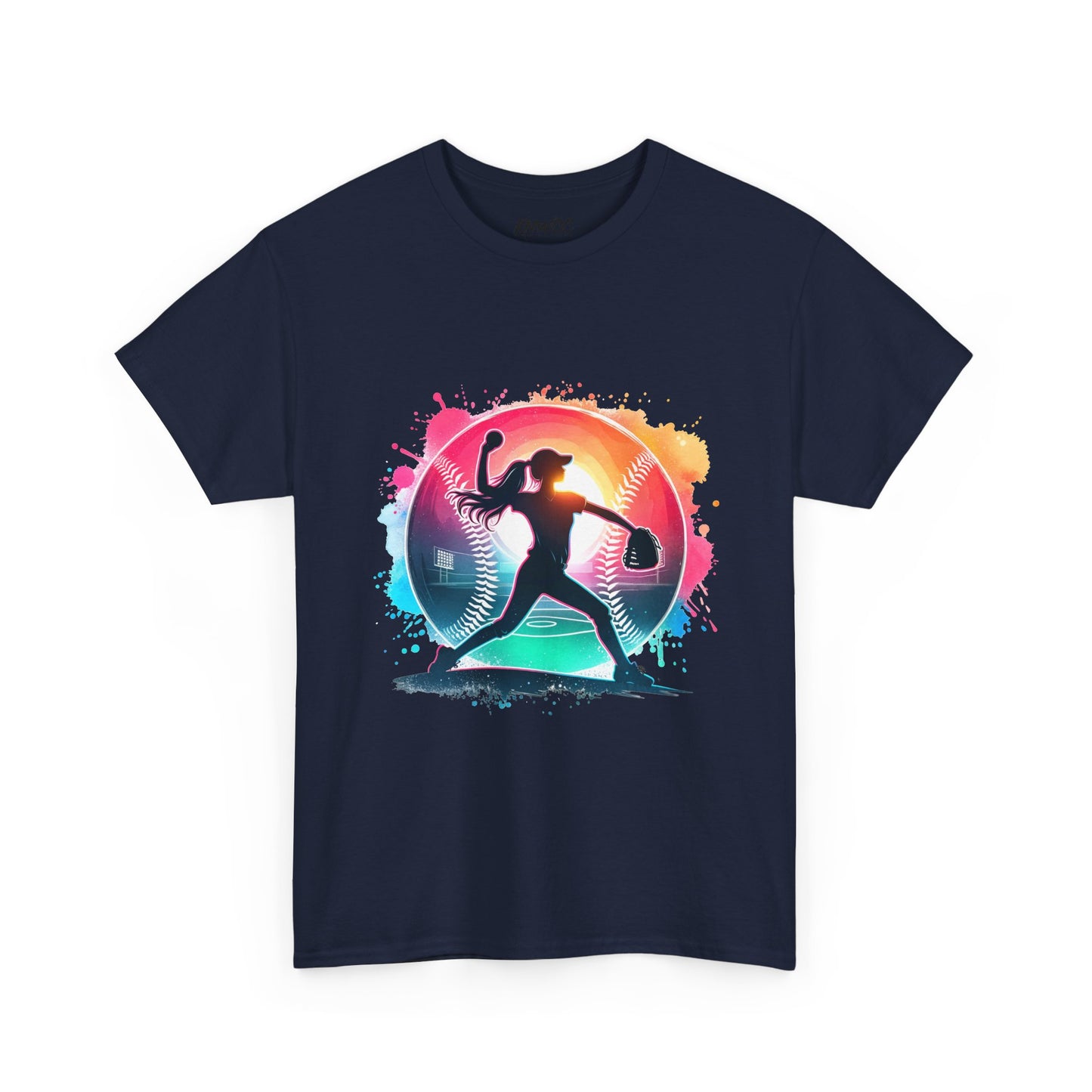 Running Silhouette Softball Tee — Colorful Sunset Runner Graphic Shirt