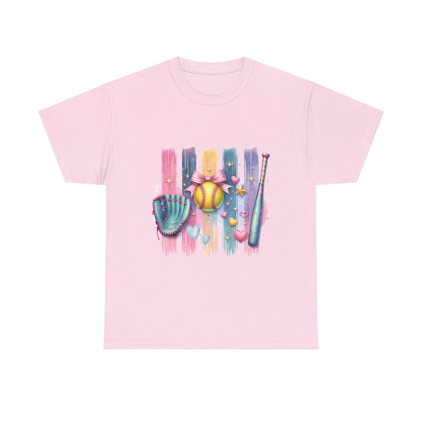 Softball Gear Watercolor T-Shirt — Baseball Bat, Glove & Ball Design