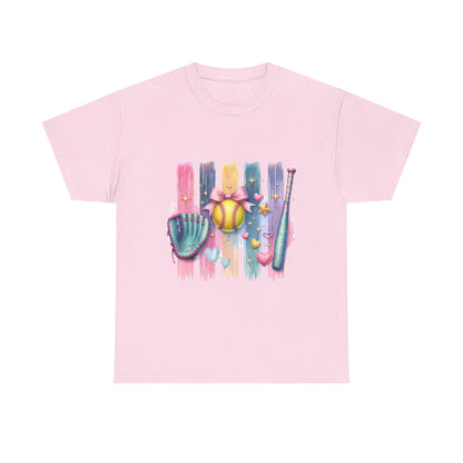 Softball Gear Watercolor T-Shirt — Baseball Bat, Glove & Ball Design – product image 16