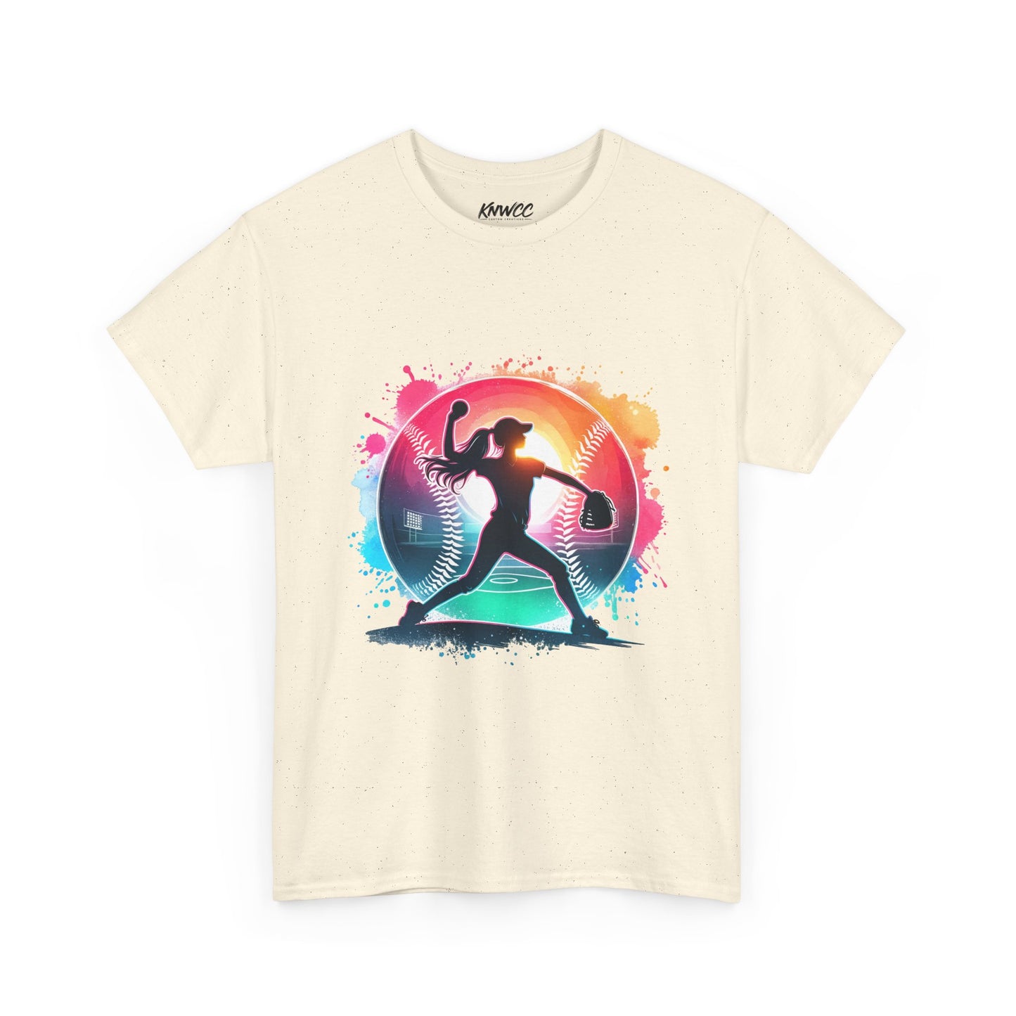 Running Silhouette Softball Tee — Colorful Sunset Runner Graphic Shirt