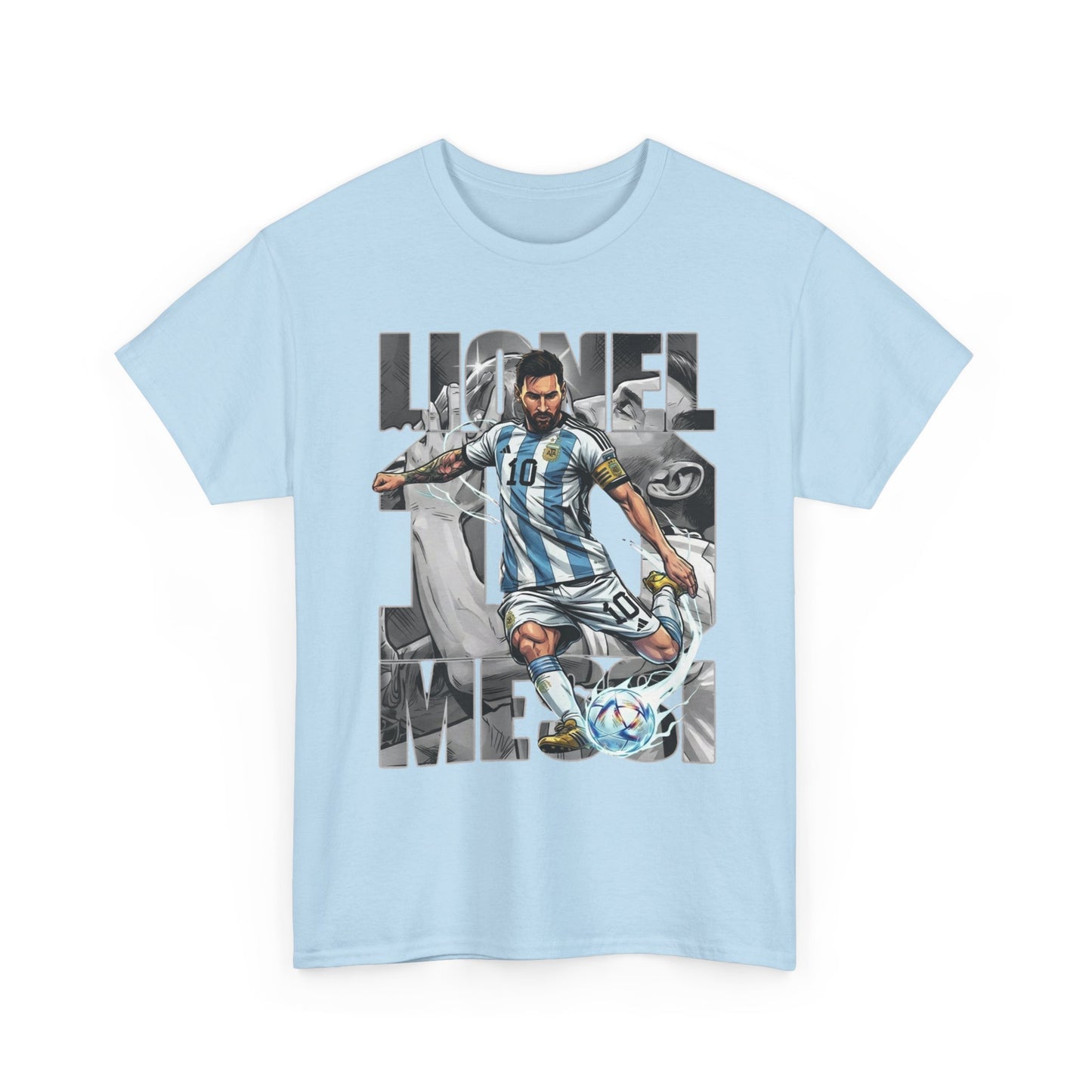 Soccer Star Graphic Tee Front — Argentina Striped Jersey Player Design