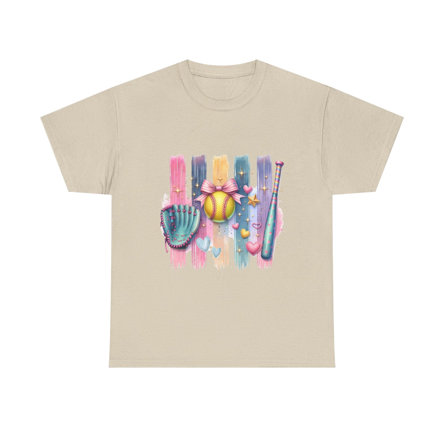 Softball Gear Watercolor T-Shirt — Baseball Bat, Glove & Ball Design
