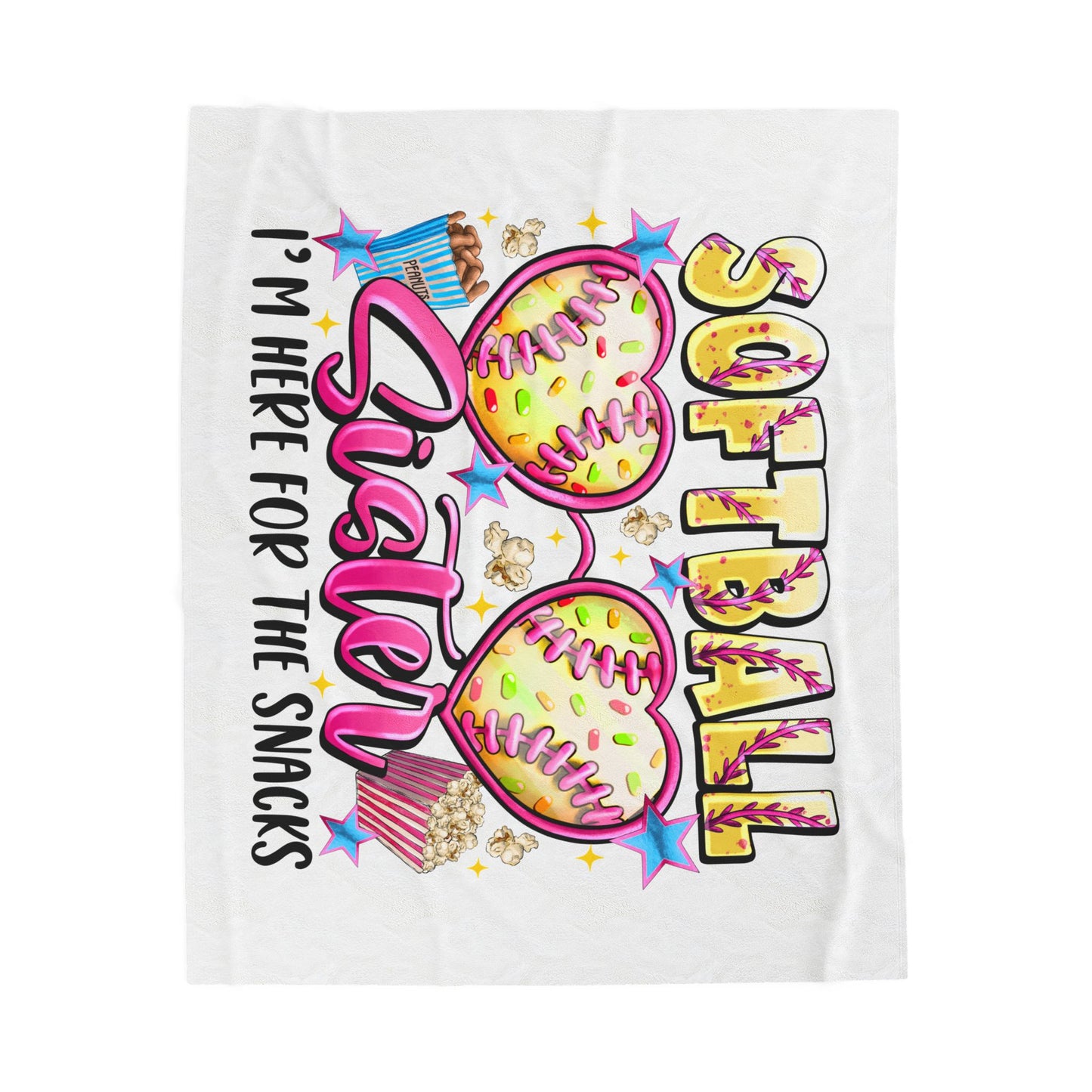 Softball Sister Velveteen Plush Blanket – “I’m Here for the Snacks” Cozy Game Day Throw