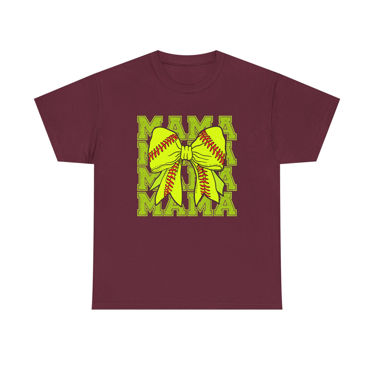 Softball Mama T-Shirt – Neon Bow "MAMA" Graphic
