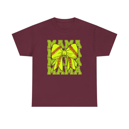 Softball Mama T-Shirt – Neon Bow "MAMA" Graphic