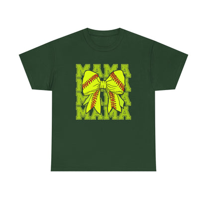Softball Mama T-Shirt – Neon Bow "MAMA" Graphic