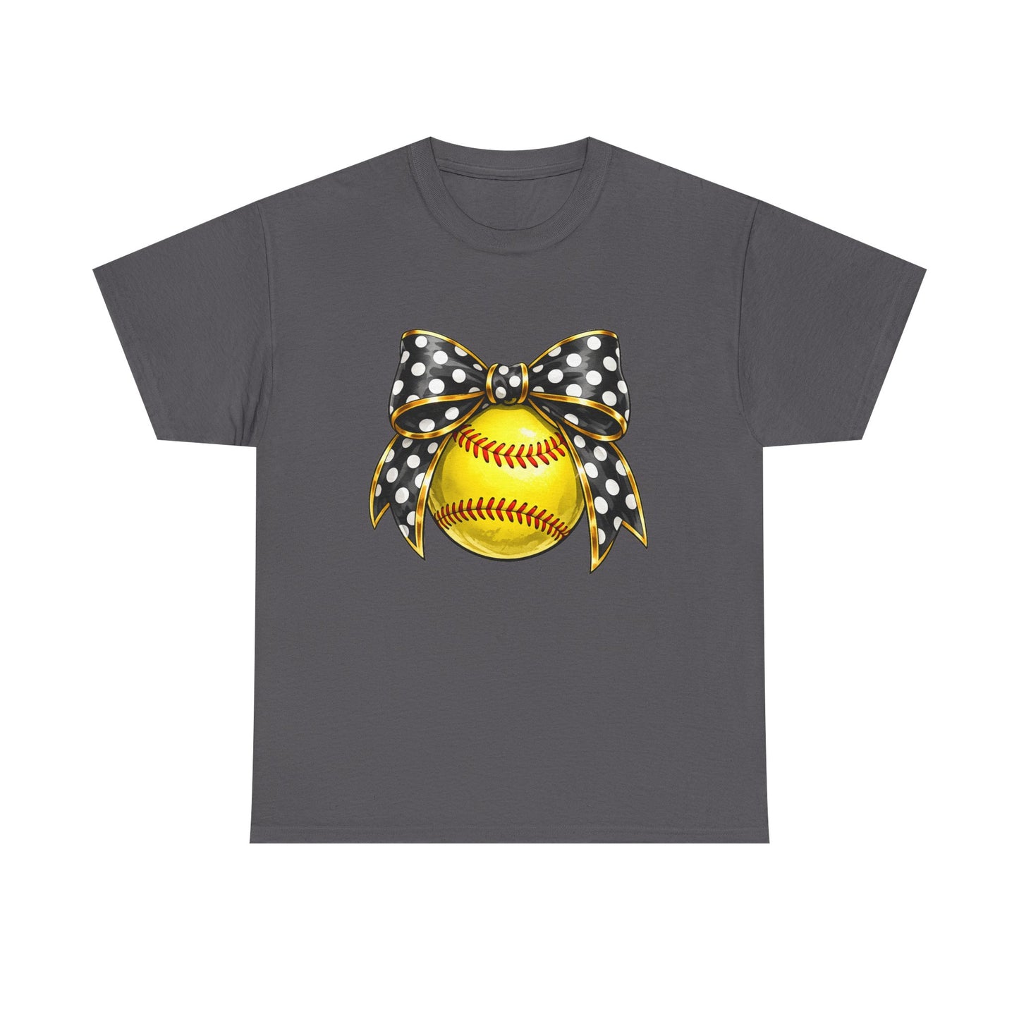 Softball Bow Tee — Polka Dot Ribbon Softball Graphic Shirt