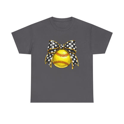 Softball Bow Tee — Polka Dot Ribbon Softball Graphic Shirt