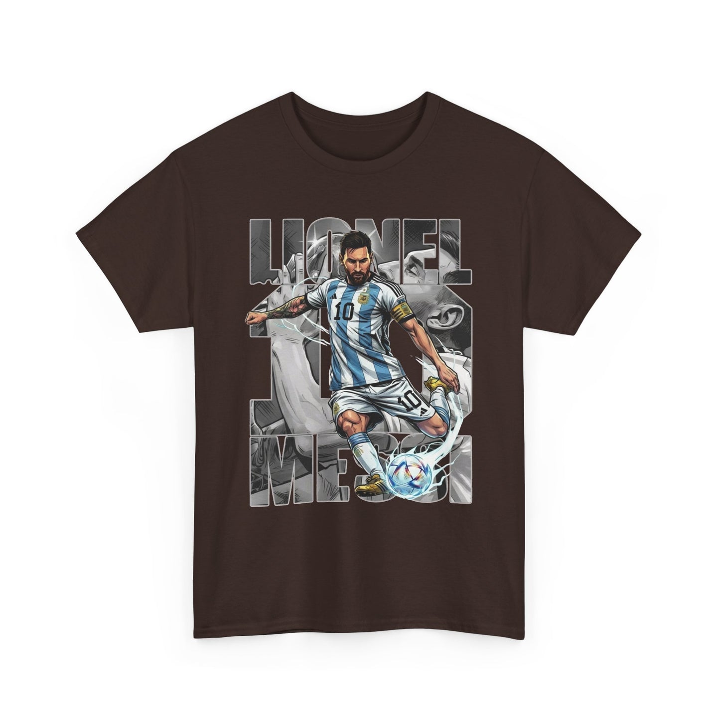 Soccer Star Graphic Tee Front — Argentina Striped Jersey Player Design