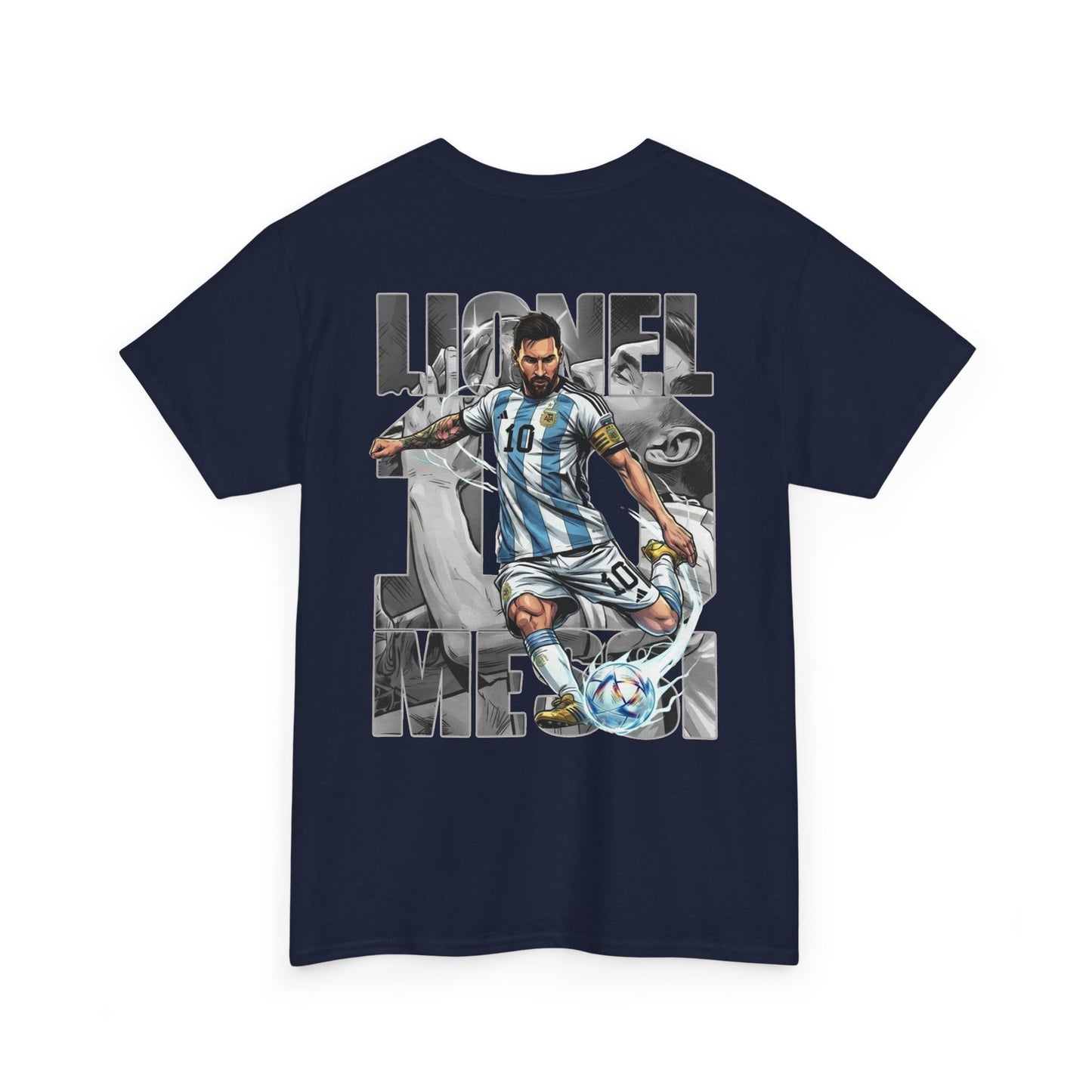 Soccer Star Graphic Tee Back — Argentina Striped Jersey Player Design