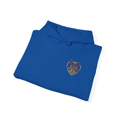 Union City Soccer New Crest Sheild Embroidered Hoodie — Small Chest Graphic
