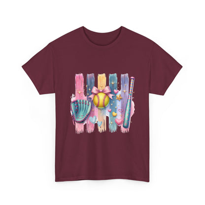 Softball Gear Watercolor T-Shirt — Baseball Bat, Glove & Ball Design – product image 37