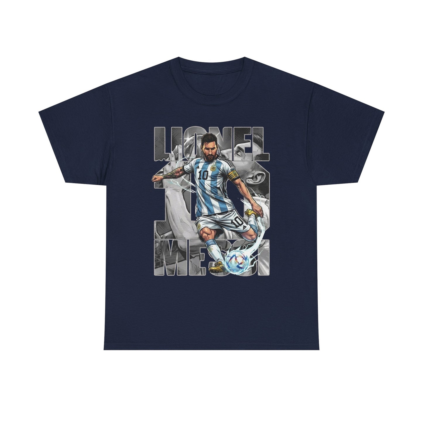 Soccer Star Graphic Tee Front — Argentina Striped Jersey Player Design