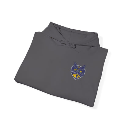 Union City Soccer New Crest Sheild Embroidered Hoodie — Small Chest Graphic