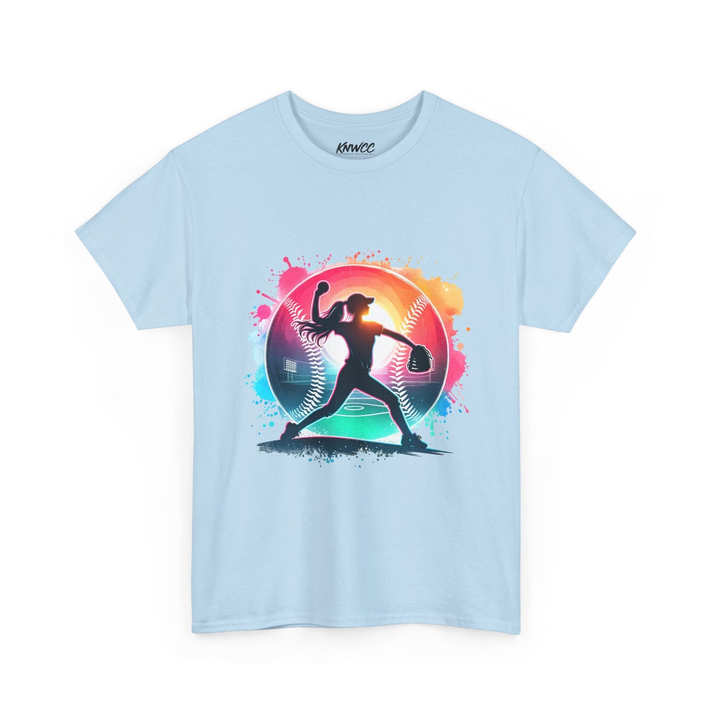 Running Silhouette Softball Tee — Colorful Sunset Runner Graphic Shirt