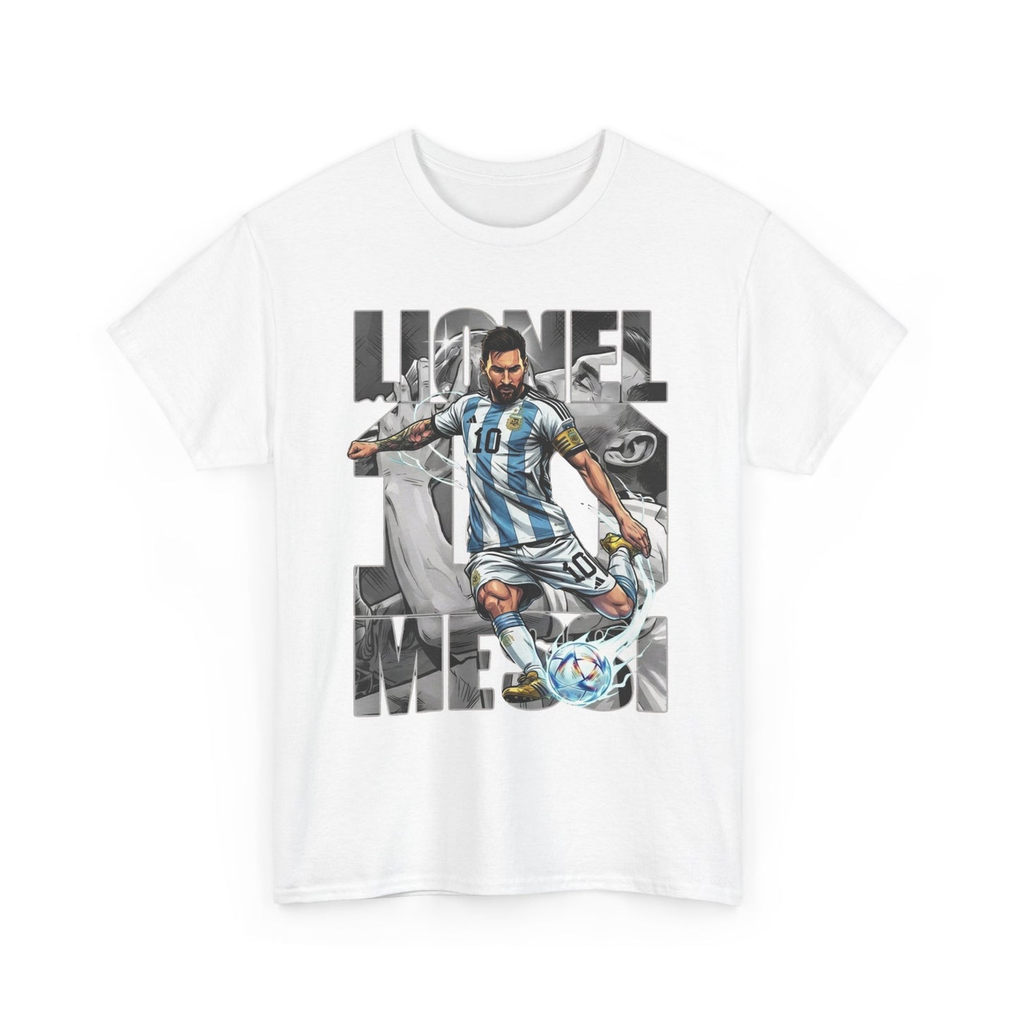 Soccer Star Graphic Tee Front — Argentina Striped Jersey Player Design