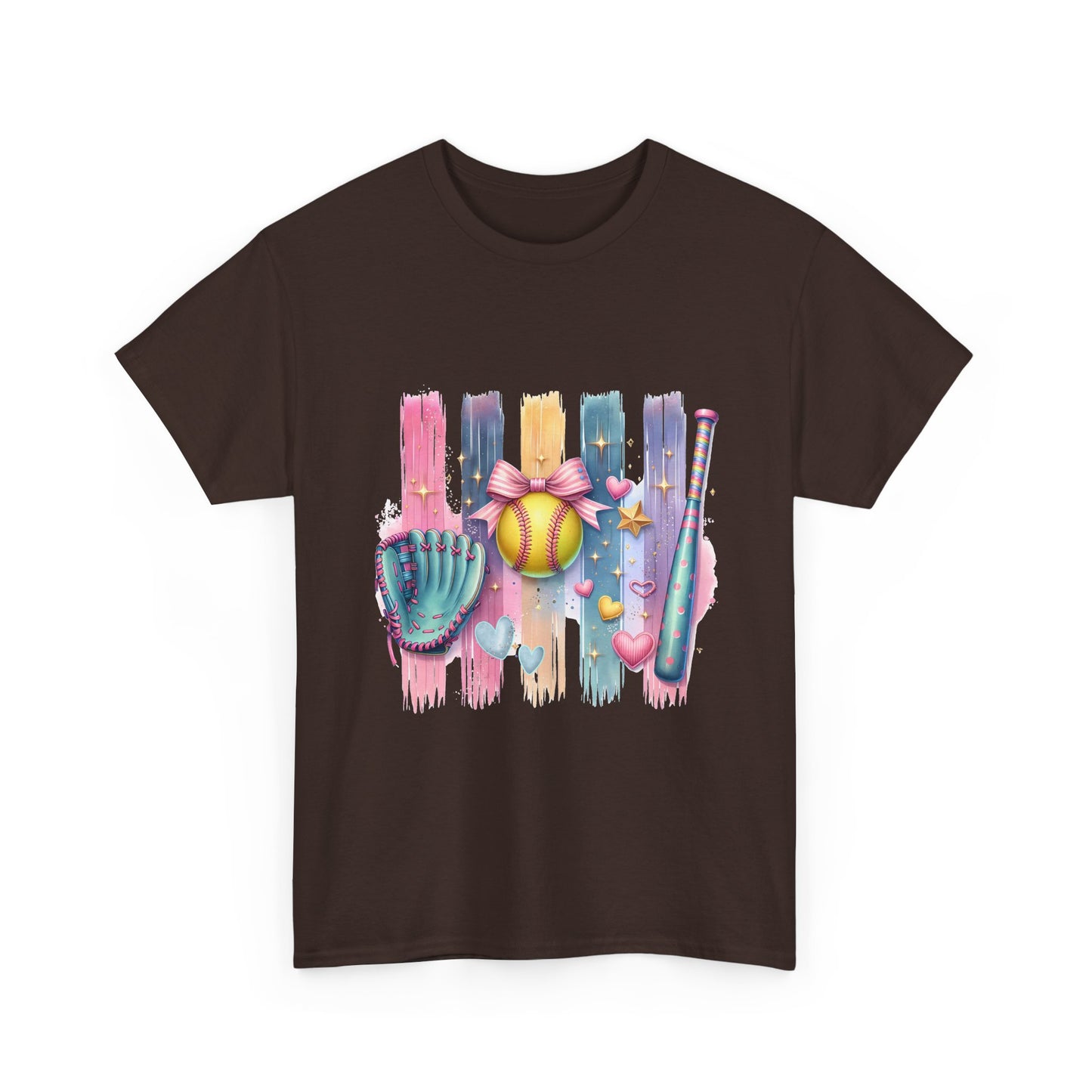 Softball Gear Watercolor T-Shirt — Baseball Bat, Glove & Ball Design