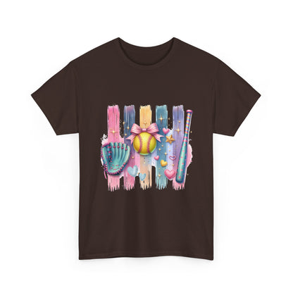 Softball Gear Watercolor T-Shirt — Baseball Bat, Glove & Ball Design – product image 40