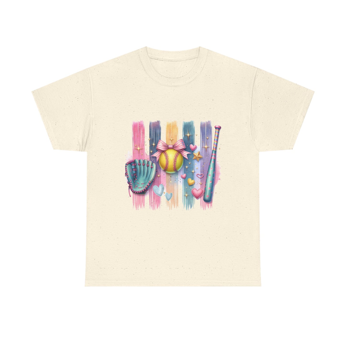 Softball Gear Watercolor T-Shirt — Baseball Bat, Glove & Ball Design