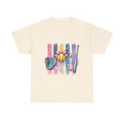 Softball Gear Watercolor T-Shirt — Baseball Bat, Glove & Ball Design – product image 9