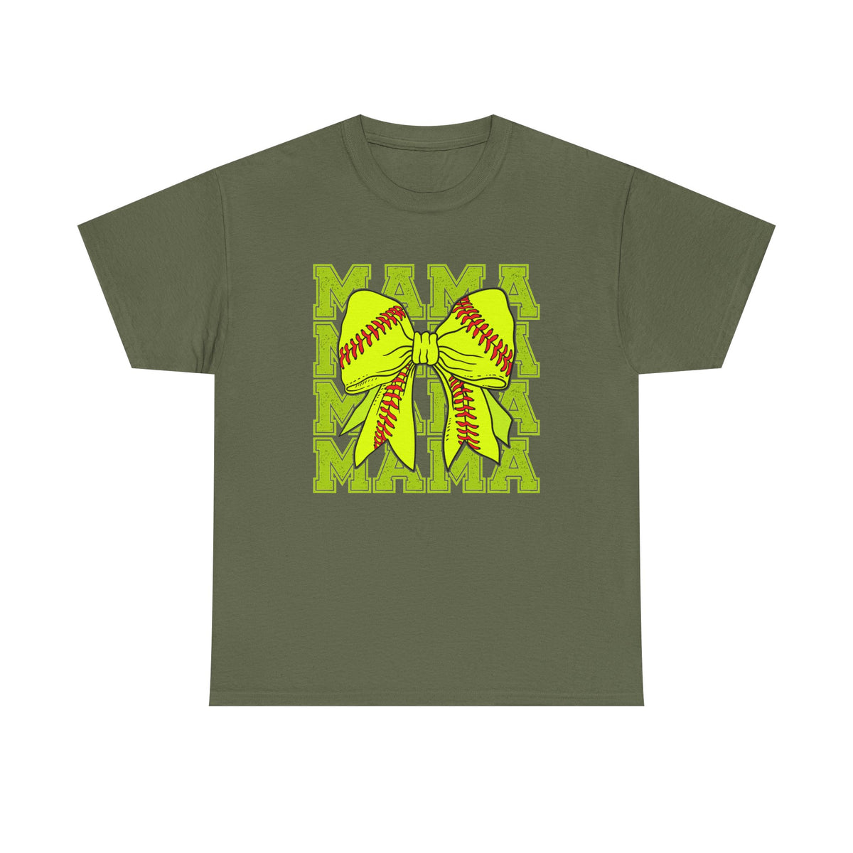 Softball Mama T-Shirt – Neon Bow "MAMA" Graphic