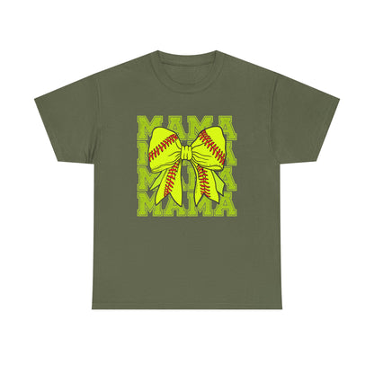 Softball Mama T-Shirt – Neon Bow "MAMA" Graphic