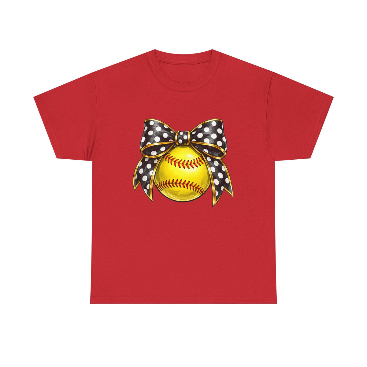 Softball Bow Tee — Polka Dot Ribbon Softball Graphic Shirt