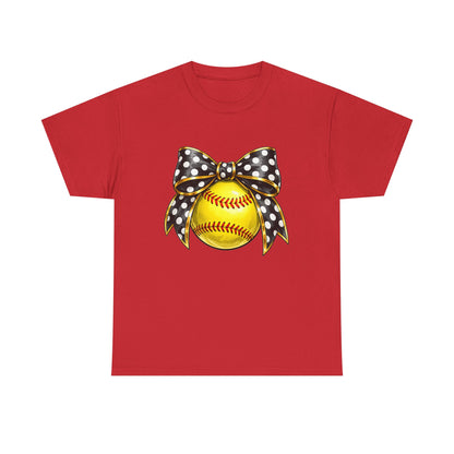 Softball Bow Tee — Polka Dot Ribbon Softball Graphic Shirt