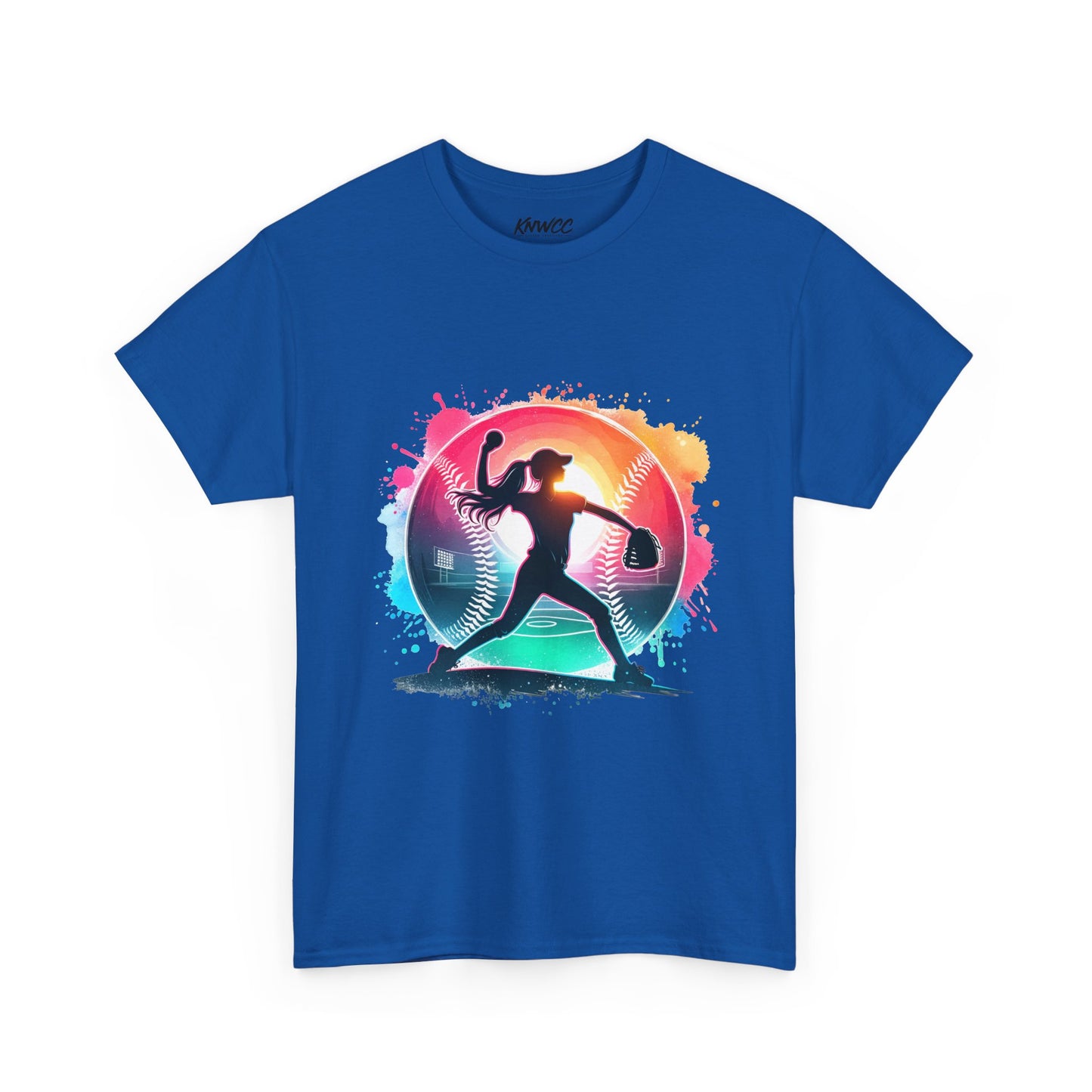 Running Silhouette Softball Tee — Colorful Sunset Runner Graphic Shirt