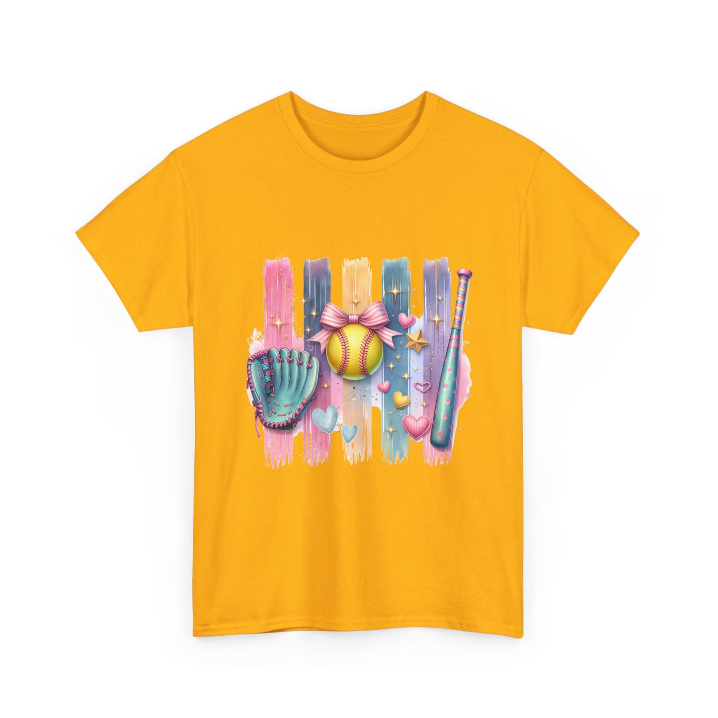 Softball Gear Watercolor T-Shirt — Baseball Bat, Glove & Ball Design