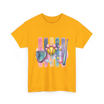 Softball Gear Watercolor T-Shirt — Baseball Bat, Glove & Ball Design – product image 31