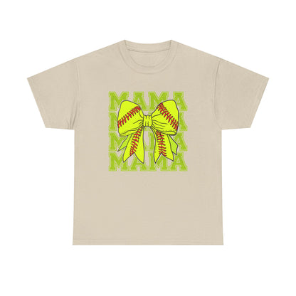 Softball Mama T-Shirt – Neon Bow "MAMA" Graphic