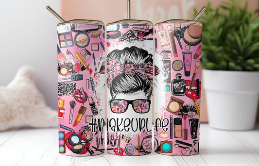 20 Oz Pink Makeup Design Tumbler For On The Go Hydration And Everyday Style For Makeup Lovers - KW CUSTOM CREATIONS