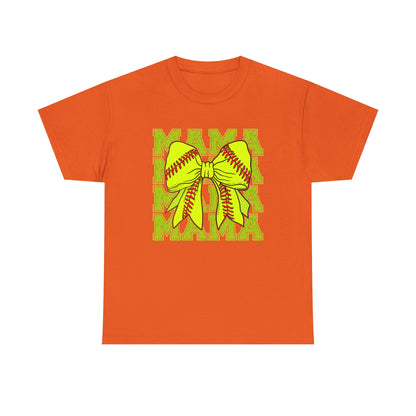 Softball Mama T-Shirt – Neon Bow "MAMA" Graphic