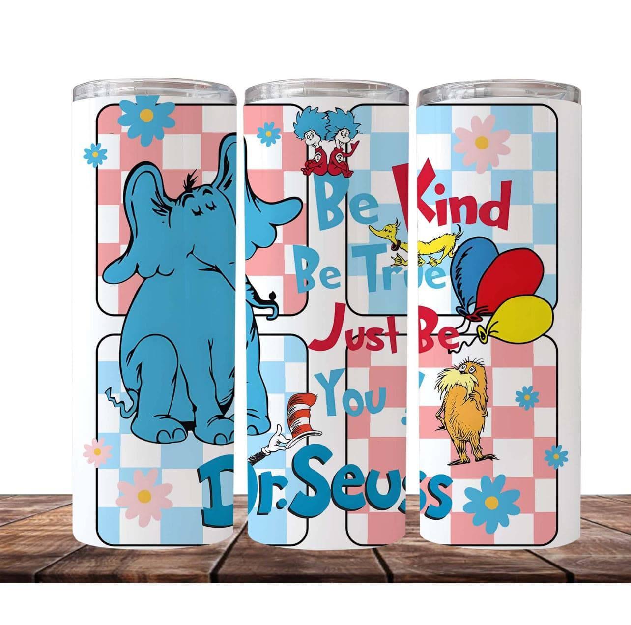 20oz Insulated Tumbler With Dr Seuss Illustrations Blue Elephant Just Be Kind On The Go Everyday - KW CUSTOM CREATIONS