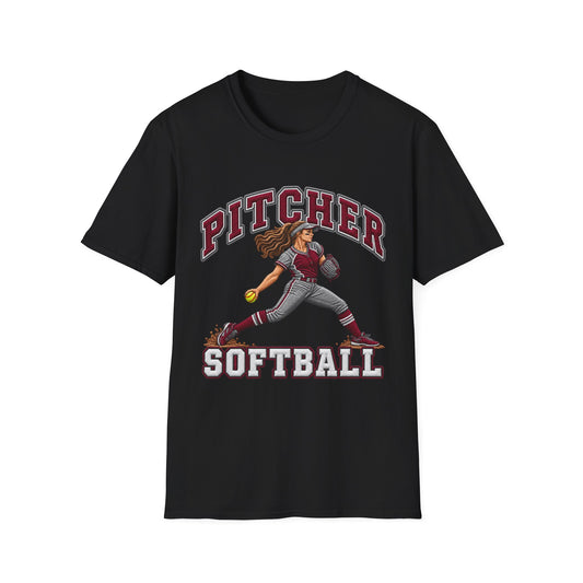 Pitcher Softball T-Shirt — Vintage Female Pitcher Graphic Tee