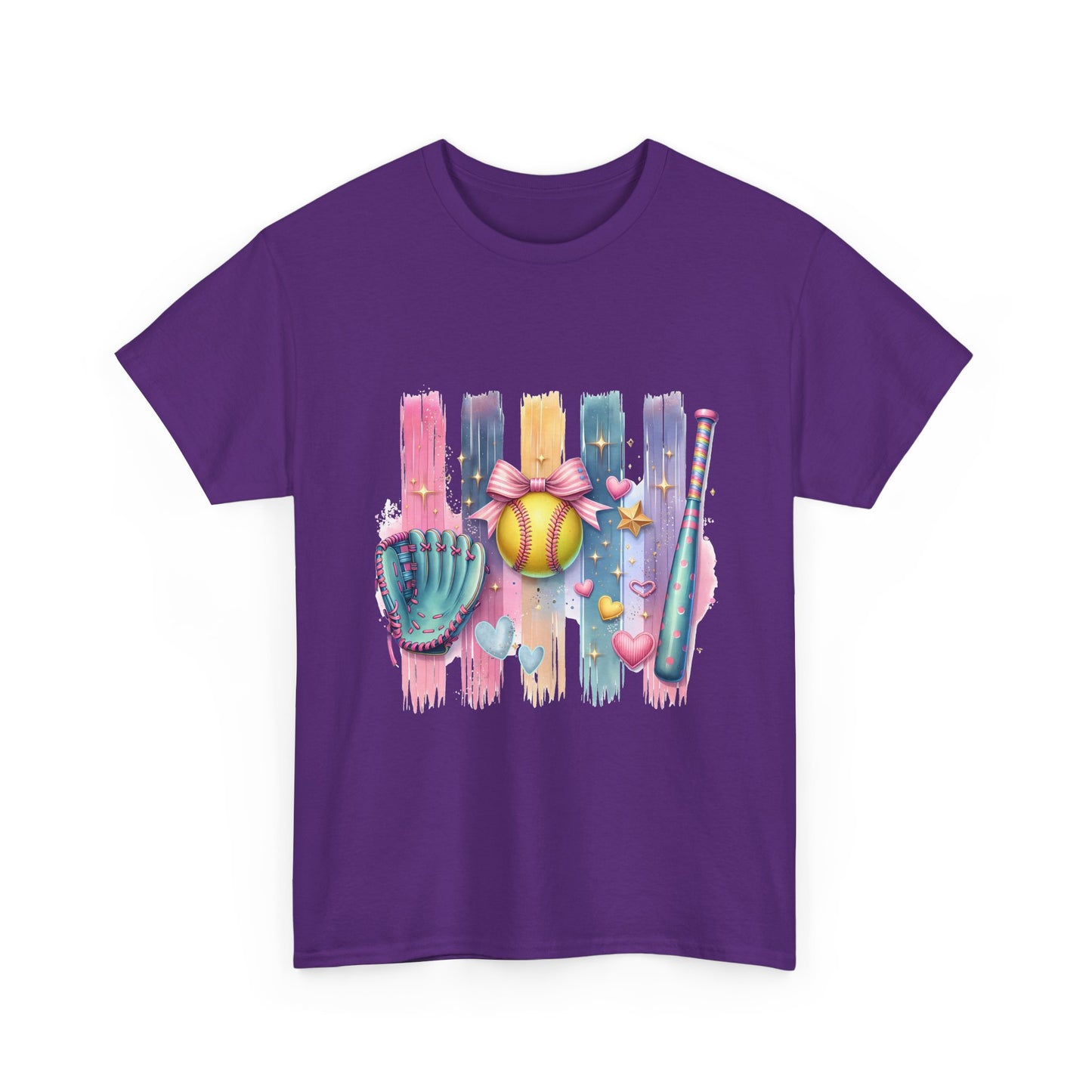 Softball Gear Watercolor T-Shirt — Baseball Bat, Glove & Ball Design