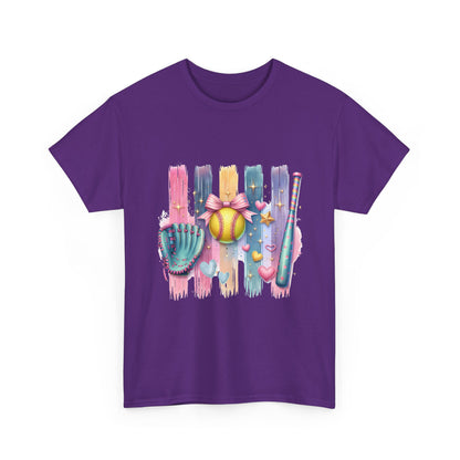 Softball Gear Watercolor T-Shirt — Bat, Glove & Ball Graphic Tee