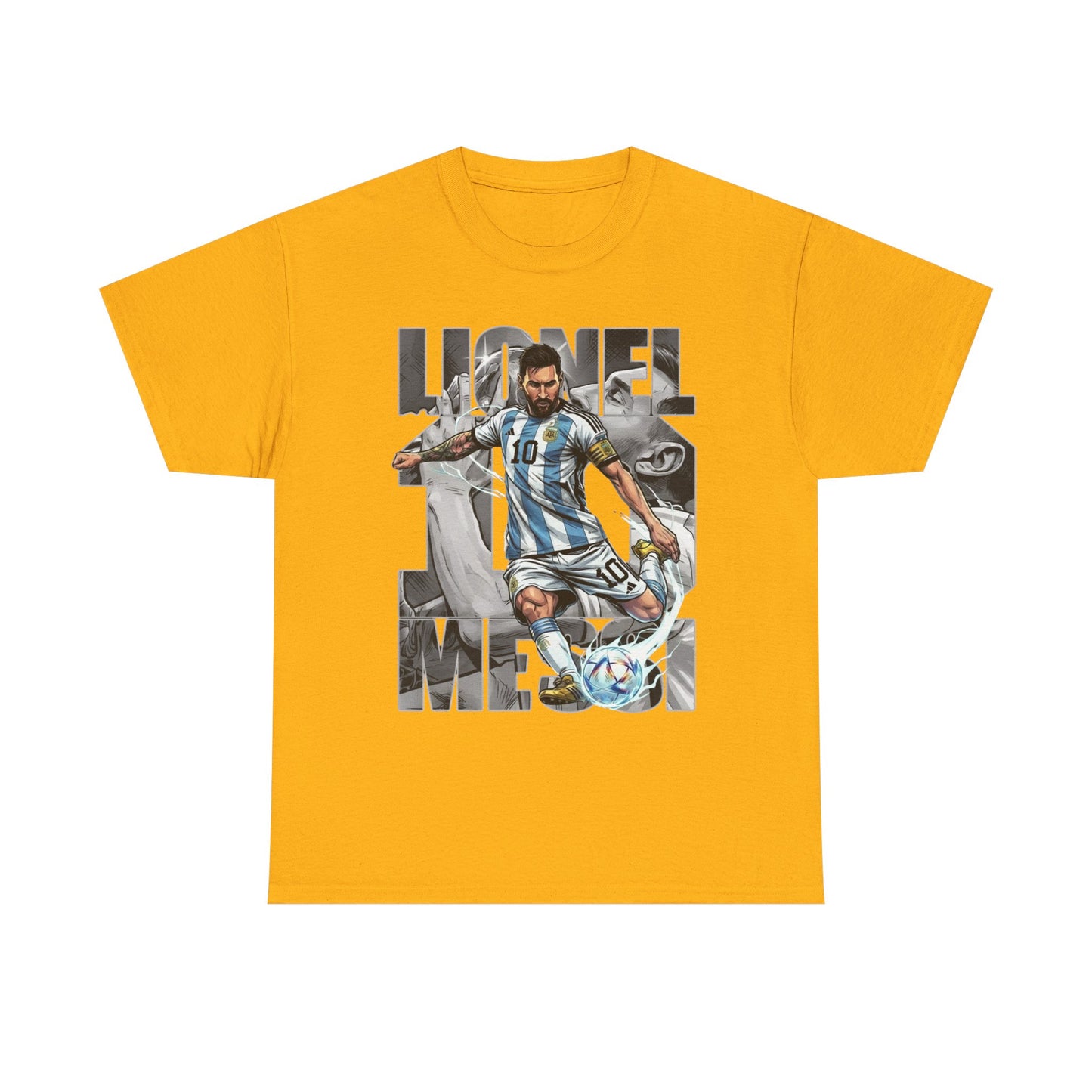 Soccer Star Graphic Tee Front — Argentina Striped Jersey Player Design
